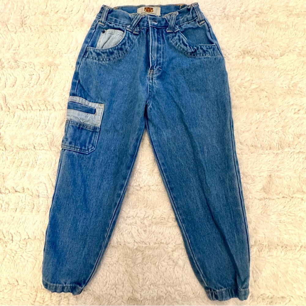 Vintage Route 66 Kids Jeans – Size 5, Tapered Leg, retro denim Pinstripe patch